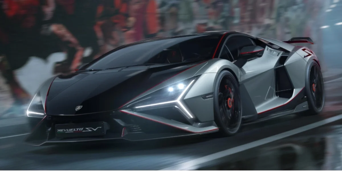 Front three-quarter view of the 2027 Lamborghini Revuelto SV.
